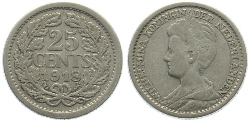 Niederlande 25 Cents 1918 - Wilhelmina I.